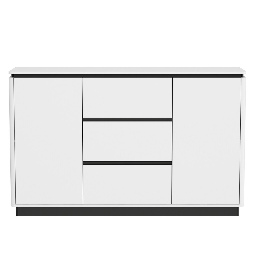 White/Black Accent Sideboard Contemporary Storage Cabinet for Any Room   55.1“W