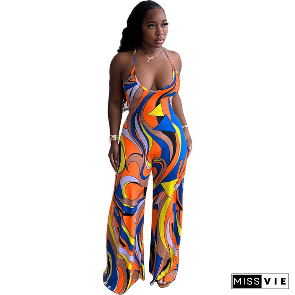 Halter Neck Backless High Waist Straight Jumpsuit