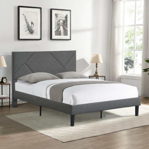 Faux Linen Upholstered Platform Bed Frame/Mattress...