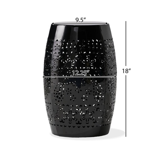 Black Outdoor Side Table with Clean，Precise Lines Finished Barrel Structure Lacecut Design 12.25