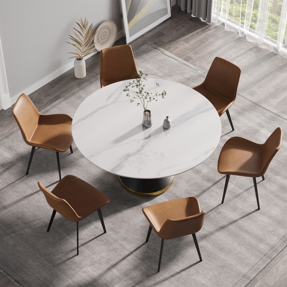 Artificial Stone Round Carbon Steel Base Dining Table for 6 people