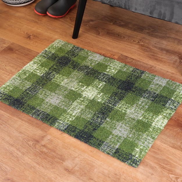 2 x27 x3 x27 Colorstar Sketch Plaid Door Mat Green Bungalow Flooring