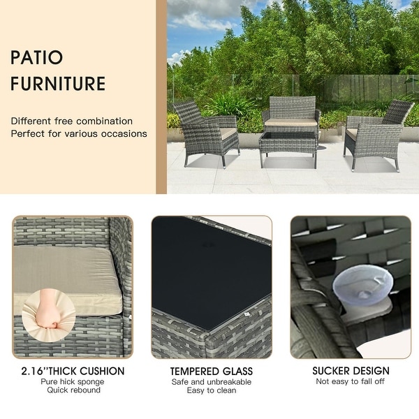 4 Piece Outdoor Patio Conversation Furniture