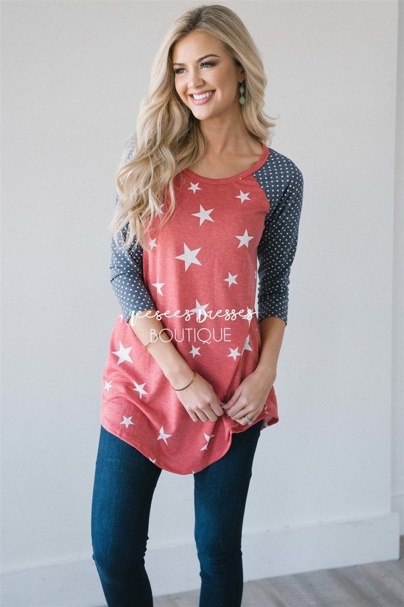 Stars & Polka Dots Baseball Sleeve Top