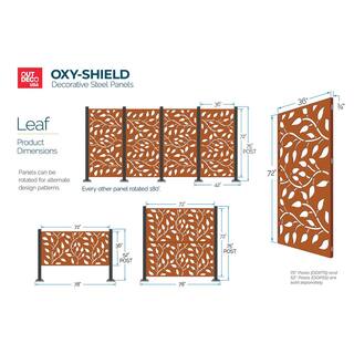 OUTDECO Leaf 3 ft. x 6 ft. Oxy-Shield Corten Steel Decorative Screen Panel in Rust with 6-Screws OXY002