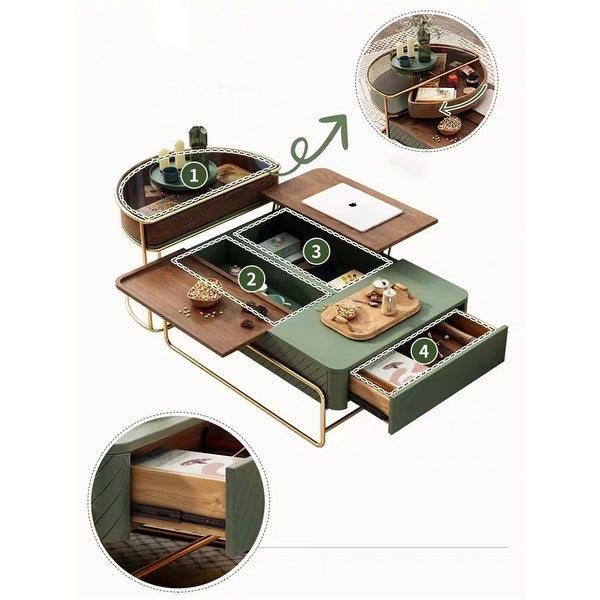 Lift-top Nesting Coffee Table Set with Drawer， Tempered Glass Top