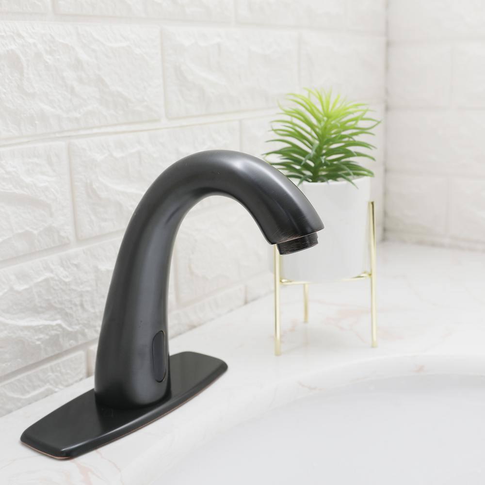 BWE Automatic Sensor Touchless Bathroom Sink Faucet With Deck Plate and Pop Up Drain In Oil Rubbed Bronze