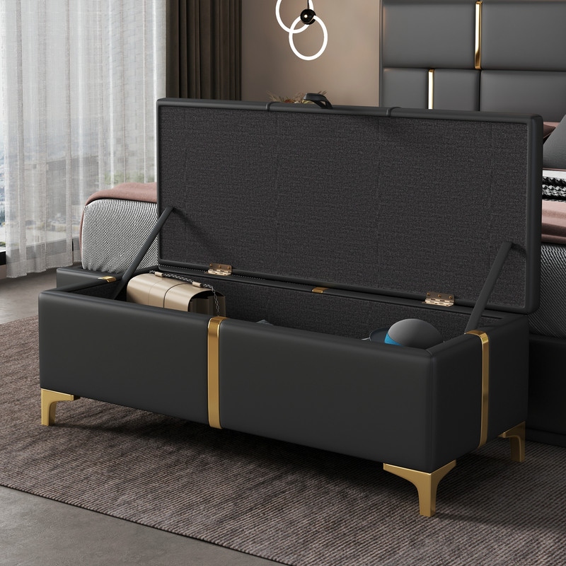 Elegant Upholstered Storage Ottoman Storage Bench with Metal Legs for Bedroom Living Room Fully Assembled Except Legs