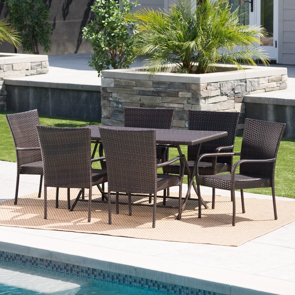 Neva Outdoor 7 Piece Wicker Dining Set by Christopher Knight Home