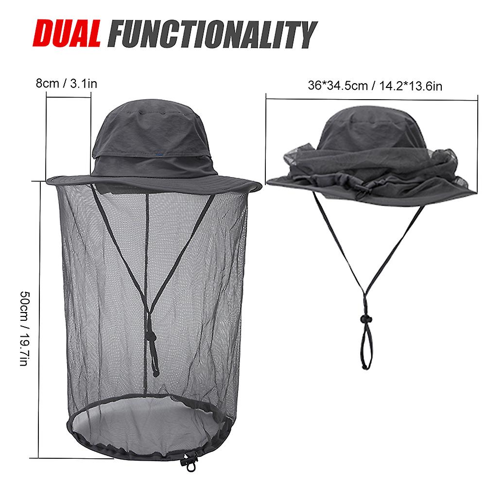 Outdoor Anti-mosquito Mask Hat With Head Net Mesh Face Protection Fishing Sun Hat Cap No.191956