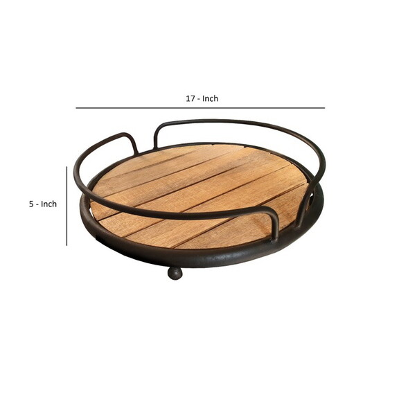 Round Tubular Metal Frame Tray with Plank Style Wo...