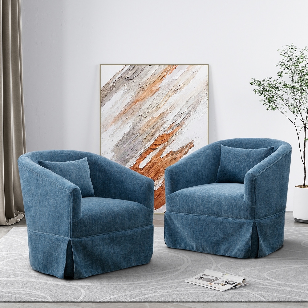 Ouyessir Set of 2 Swivel Barrel Chair 360 Degree Upholstered Accent Chair Fabric Armchair