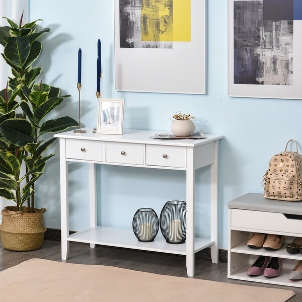 HOMCOM Console Table Industrial Desk with Drawer Bottom Shelf and Large Tabletop for Pictures， Great for the Entryway