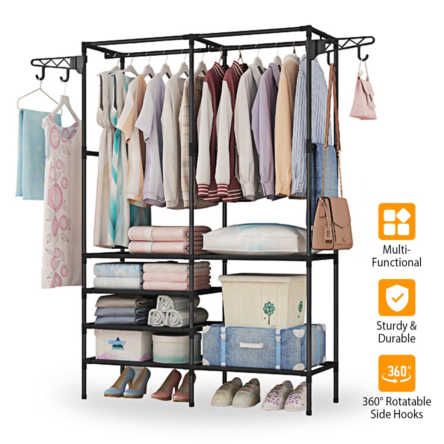 iMounTEK Portable Clothes Wardrobe Garment Rack Home Closet Shoe Organizer Garment Rack Freestanding Multifunctional Clothes Wardrobe