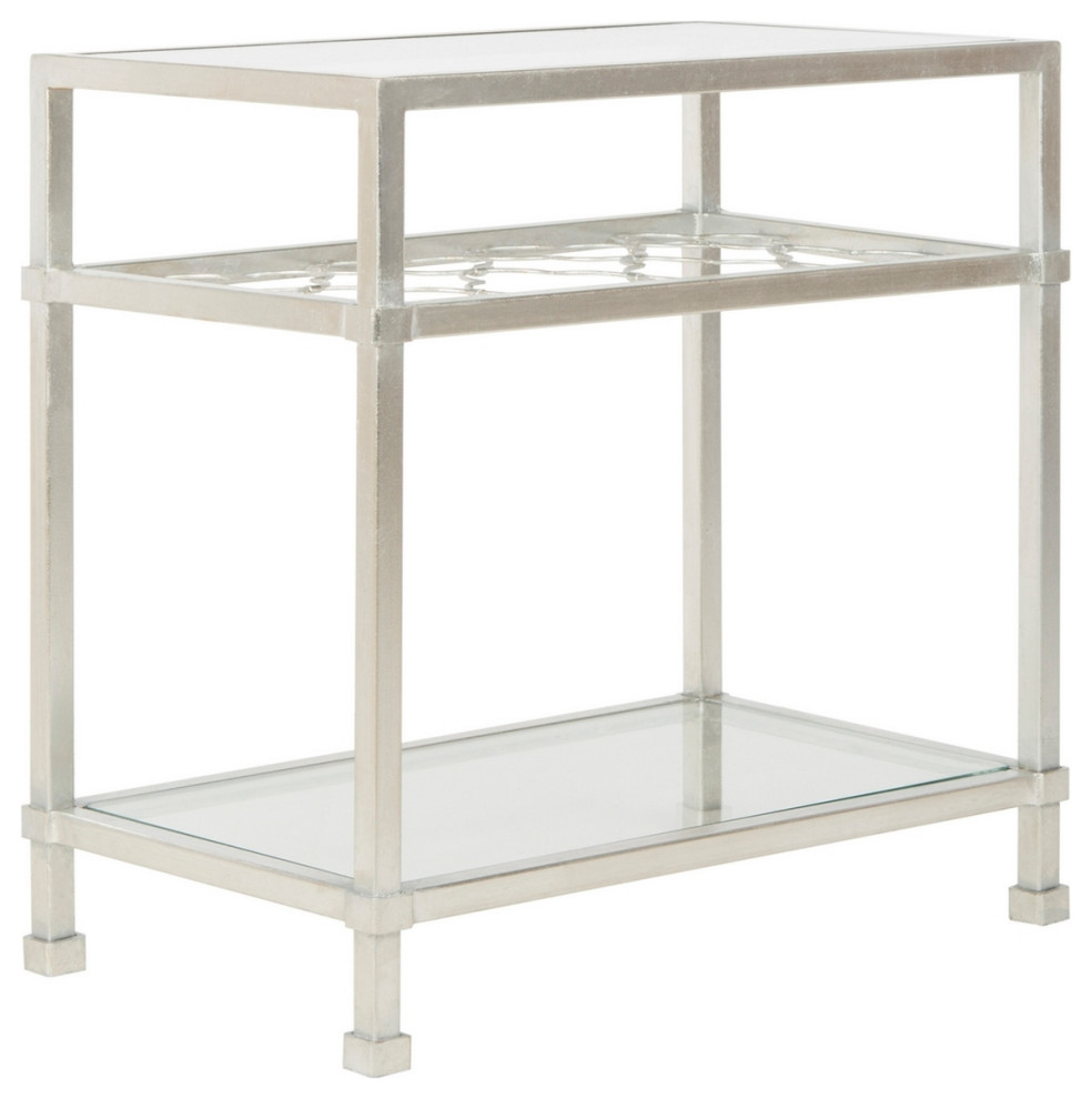 Calida Silver Leaf Glass Side Table   Mediterranean   Side Tables And End Tables   by Peachtree Fine Furniture  Houzz