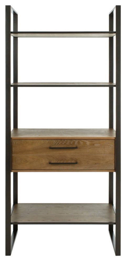 Lovell 4 Tier 1 Drawer Etagere/ Bookcase Gunmetal/ Rustic Oak   Modern   Bookcases   by Virgil Stanis Design  Houzz