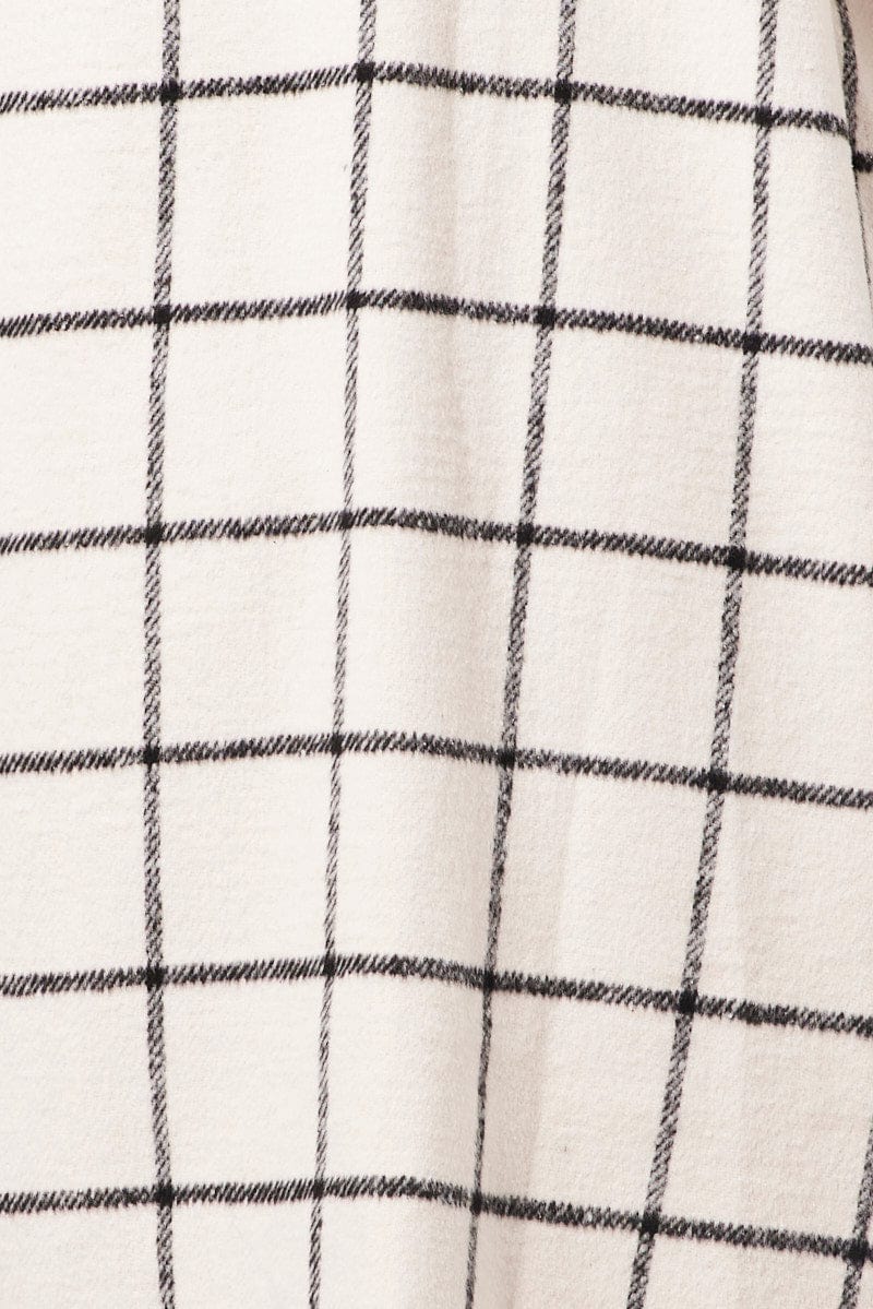 White Check Long Coat Lined Button Front