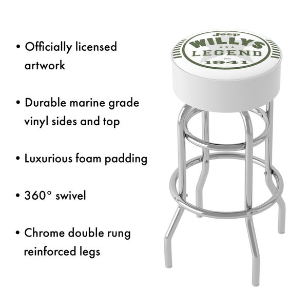 Jeep Willys Legend 360 Degree Swivel Barstool with Foam Padded Seat - 20 x 20 x 31