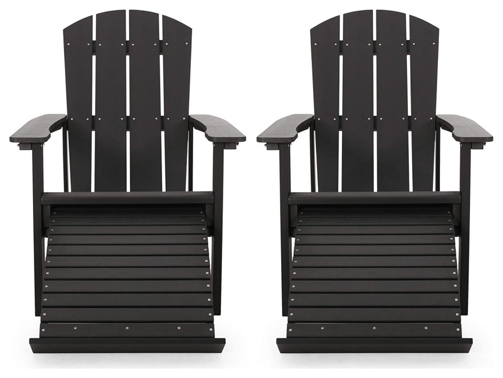 2 Pack Outdoor Adirondack Chair  Slatted Design With Retractable Ottoman   Transitional   Adirondack Chairs   by Decor Love  Houzz