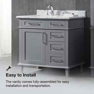 Home Decorators Collection Sonoma 36 in. W x 22.1 in. D x 34.3 in. H Freestanding Bath Vanity in Pebble Gray with Carrara Marble Top 8105100240