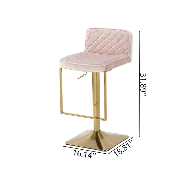 31.89 in. Adjustable Height Metal Frame Bar Stool with Velvet Seat