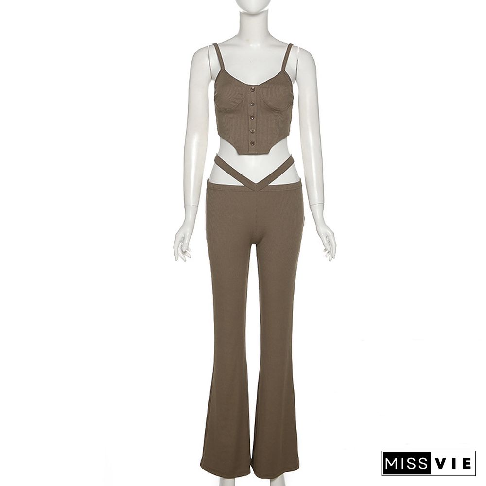 Sexy Camisole Corset Crop Top Flare Pants Set