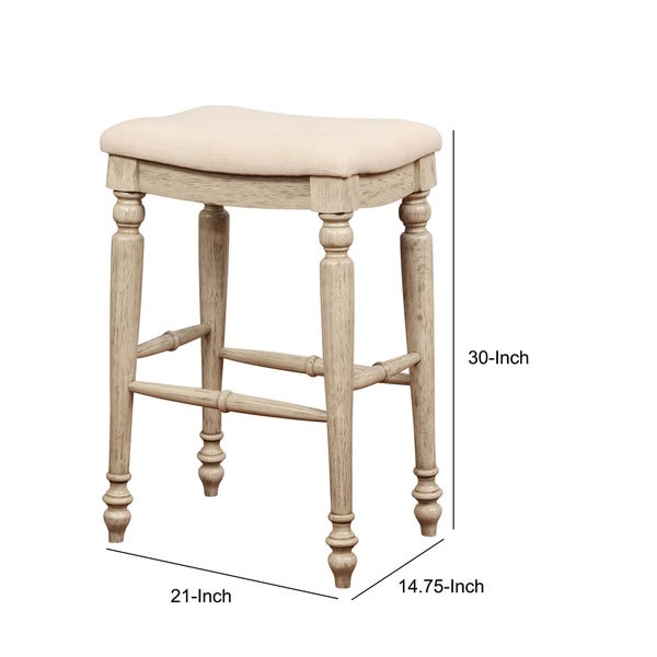 Saddle Top Wooden Bar Stool with Fabric Upholstery，Brown and Beige