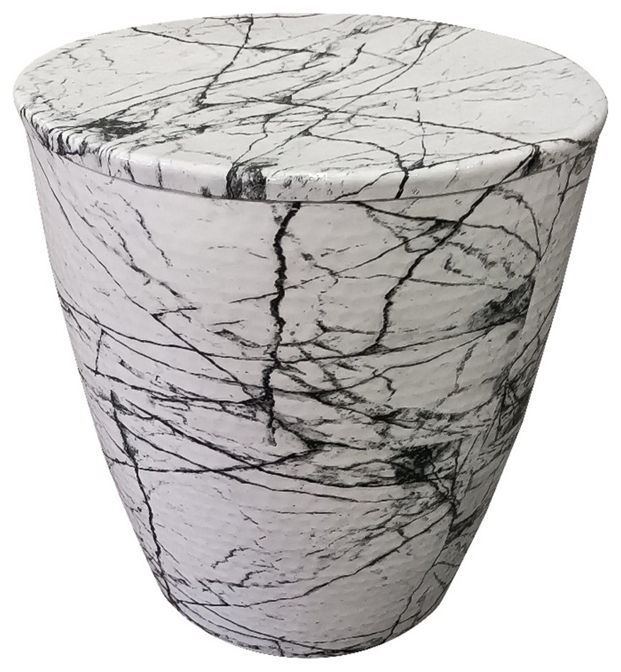 16 Inch Round Accent Side Table Aluminum Sheet Faux Marble Enamel Coating White   Contemporary   Side Tables And End Tables   by Homesquare  Houzz