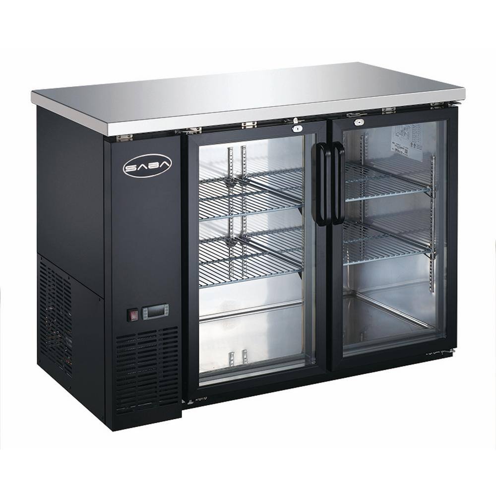 SABA 48 in. W 11.8 cu. ft. Commercial Under Back Bar Cooler Refrigerator with Glass Doors in Stainless Steel with Black SBB-24-48G