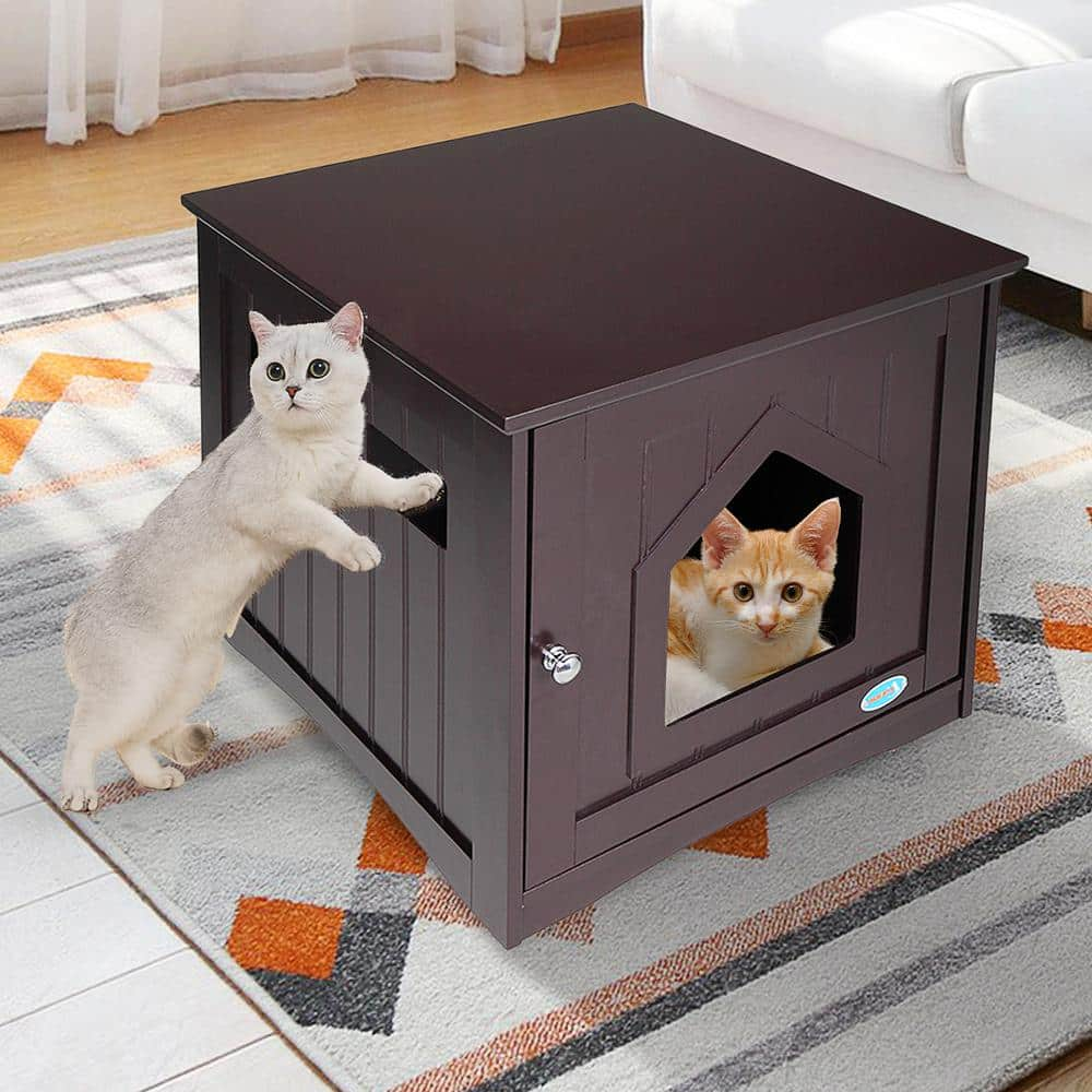 COZIWOW Wooden Cat House and Litter Box Enclosure Nightstand with 4 Vents, Brown CW12G0310