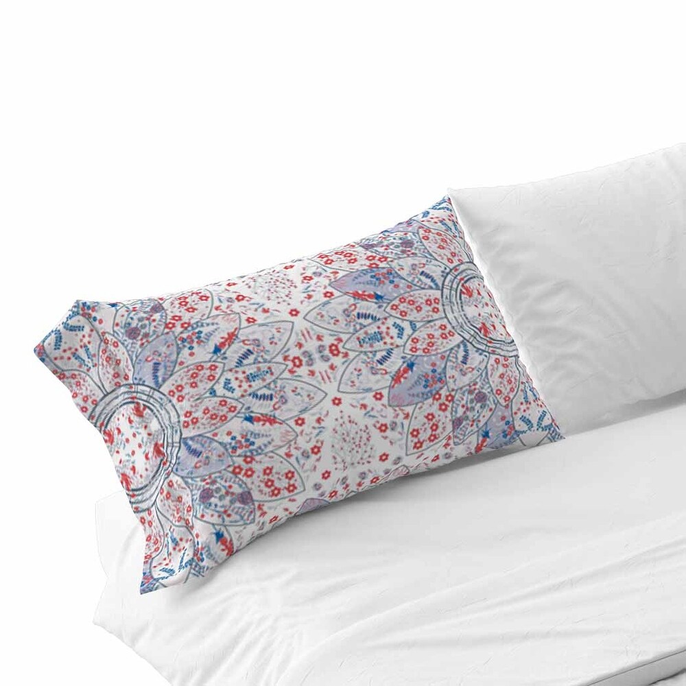 Floral Viceroy Pillow Case 30x20 in Red  White  Blue