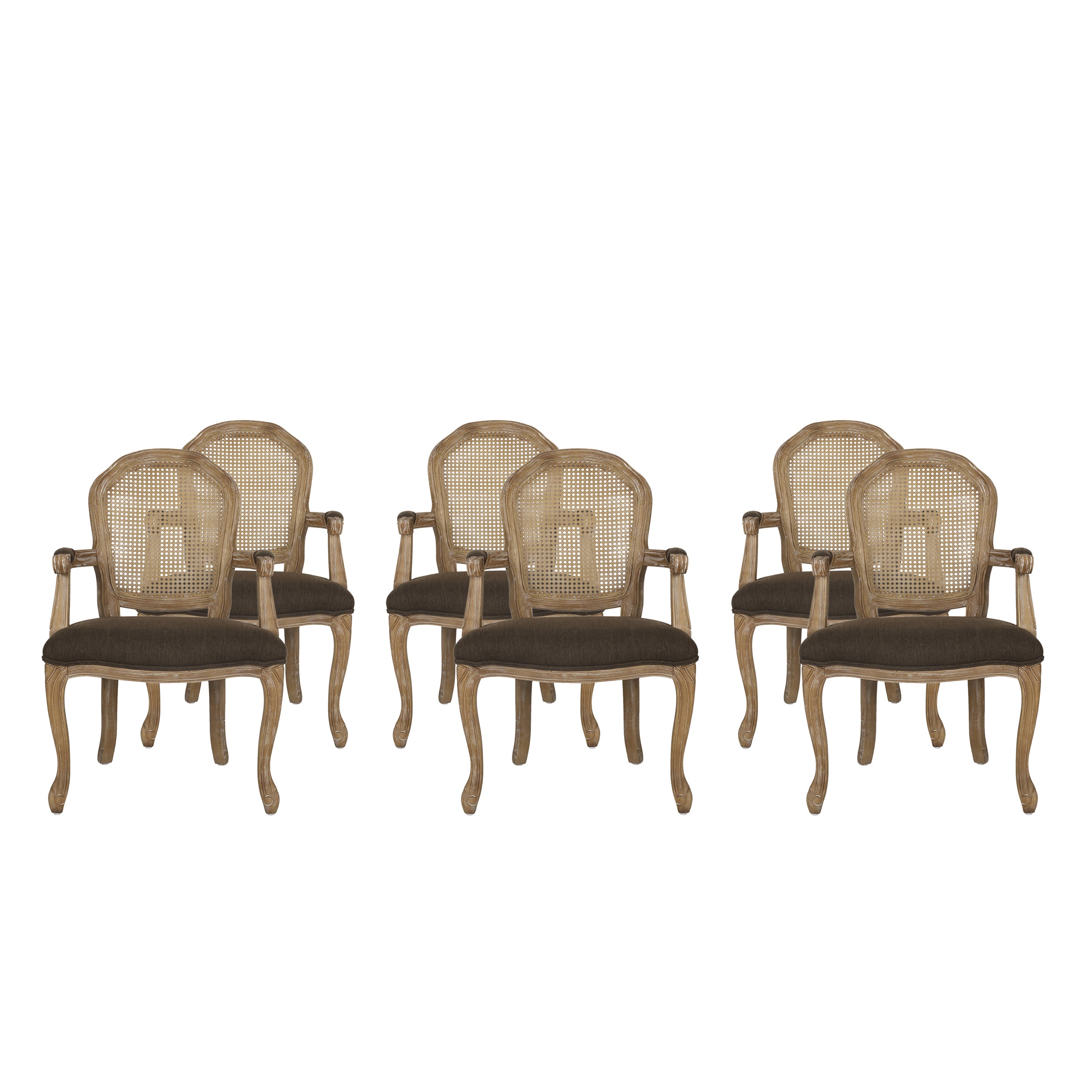 Mariette French Country Wood and Cane Upholstered Dining Chair, Set of 6