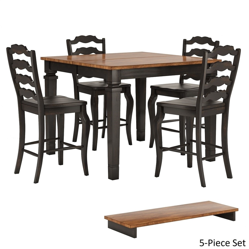 Elena Antique Black Extendable Counter Height Dining Set with French Ladder Back Chairs by iNSPIRE Q Classic