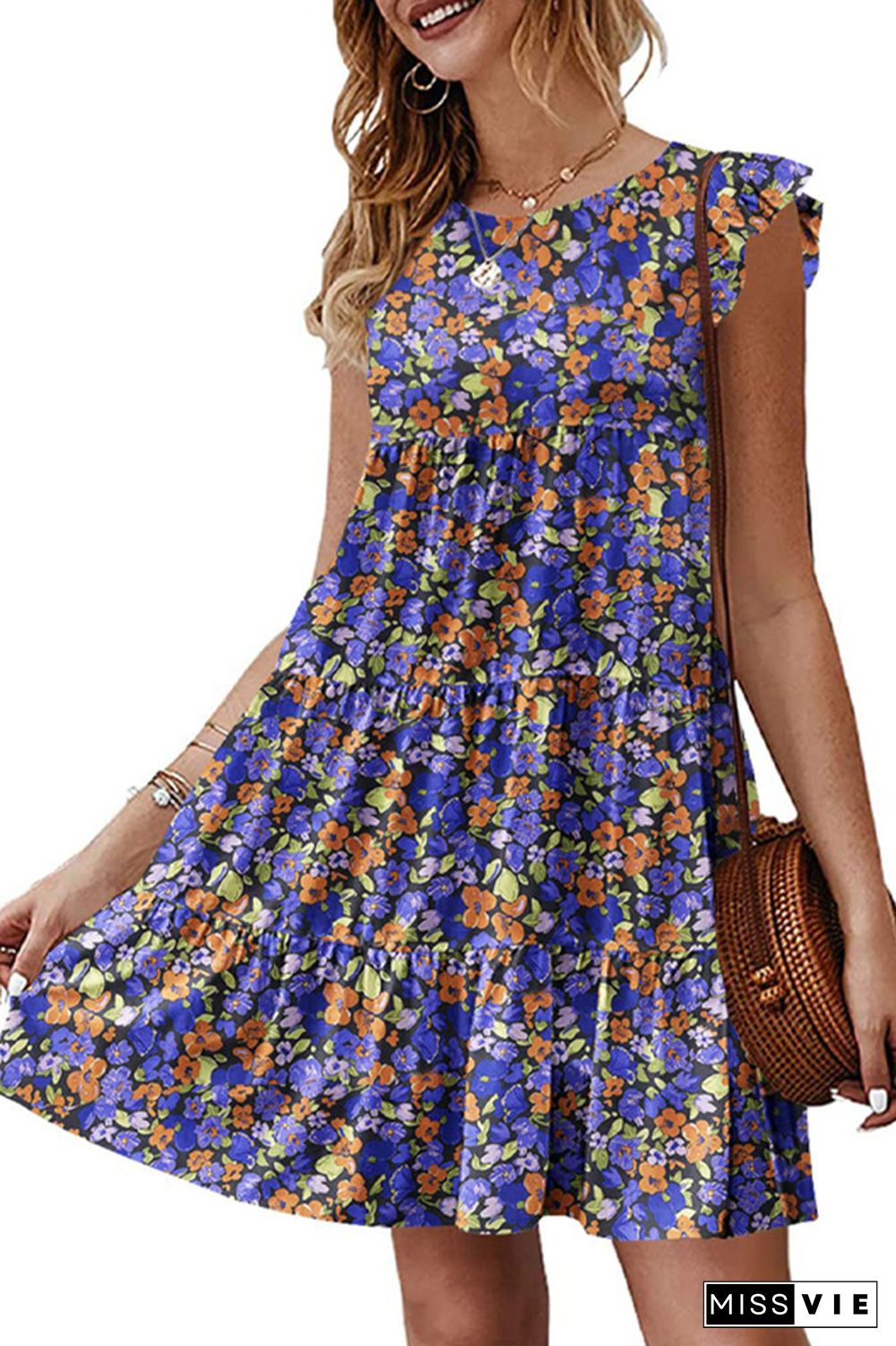 Flutter Sleeves Tiered Floral Dress