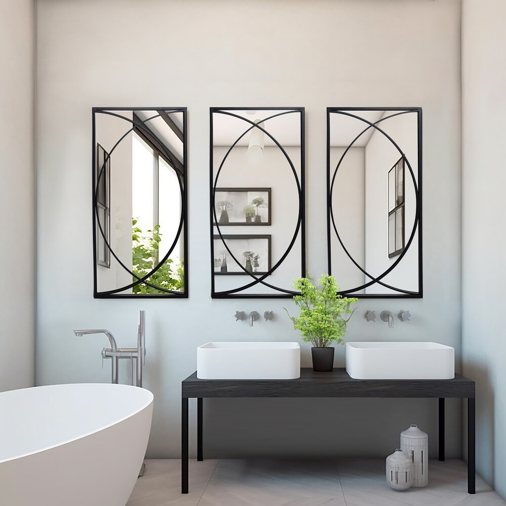 3 Piece Black Metal Rectangular Wall Mirror Set   31.9\