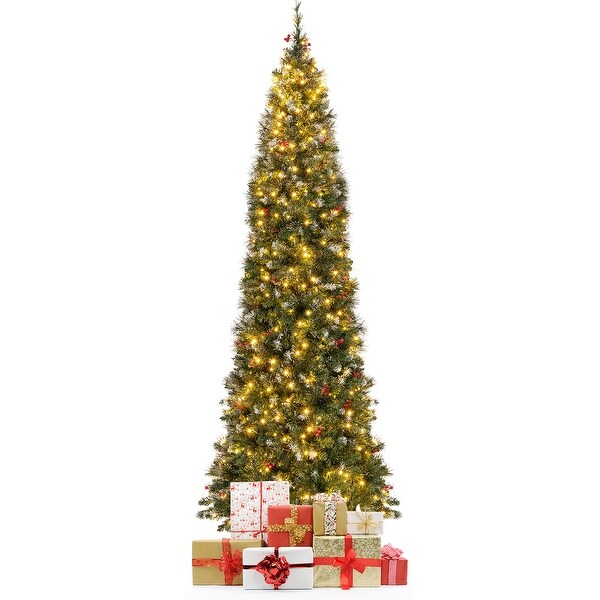 Gymax 5/6/7/8/9 FT PreLit Artificial Christmas Tree Hinged Slim