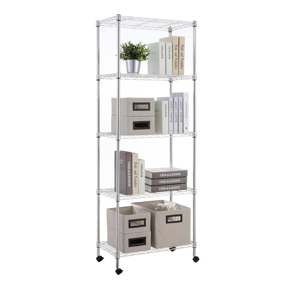 mzg Chrome 5-Tier Steel Utility Wire Garage Storage Shelving Unit with 4-Casters (30 in. W x 59 in. H x 14 in. D) E3575150OH501AC