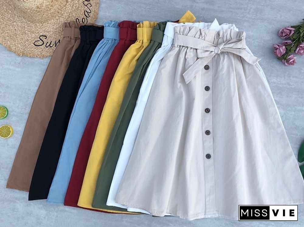 Women Skirts Fashion High Waist Skirt Women Spring Summer Midi Skirts Womens Elastic Waist Ladies Skirts With Belt