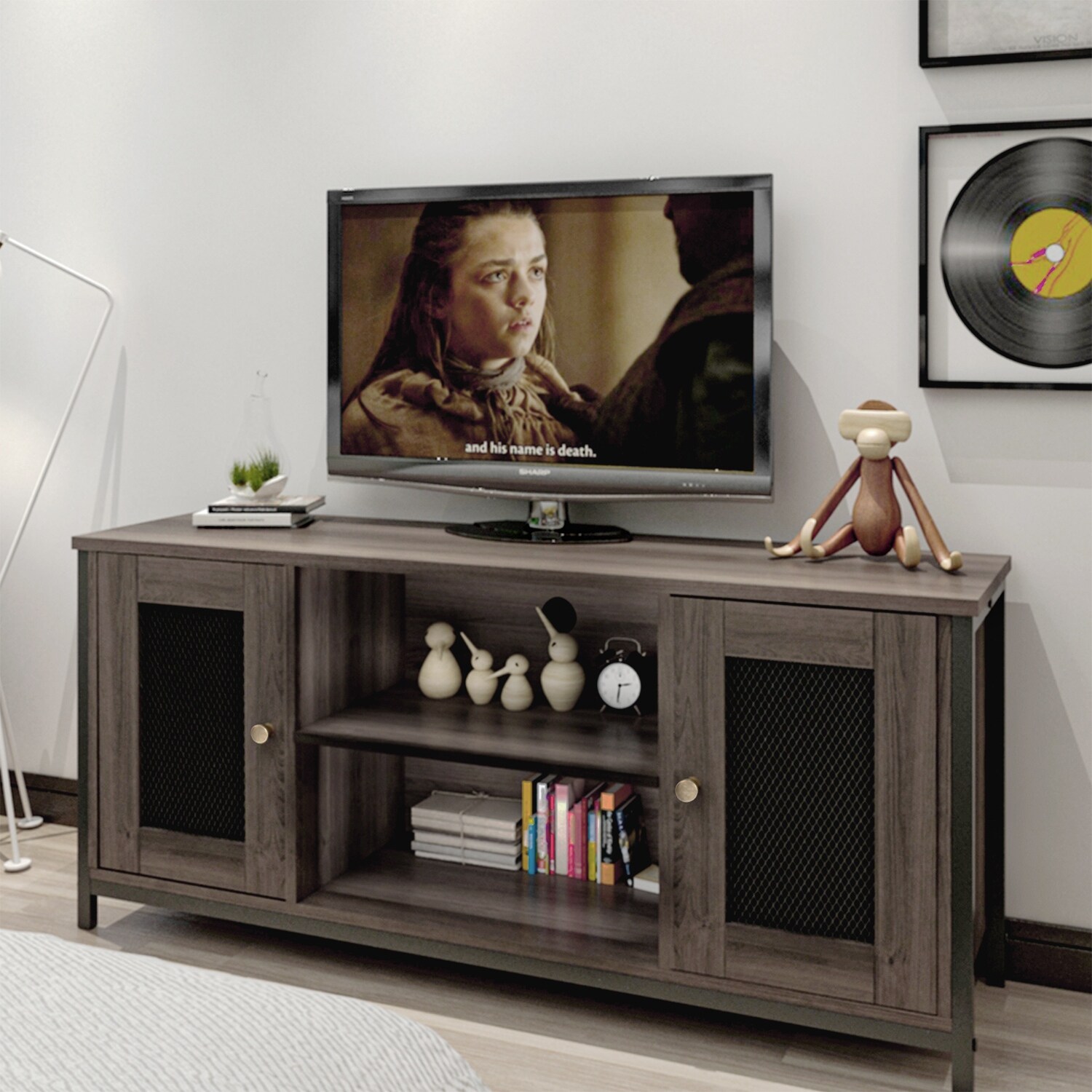 Industrial TV Stand with Storage Shelf