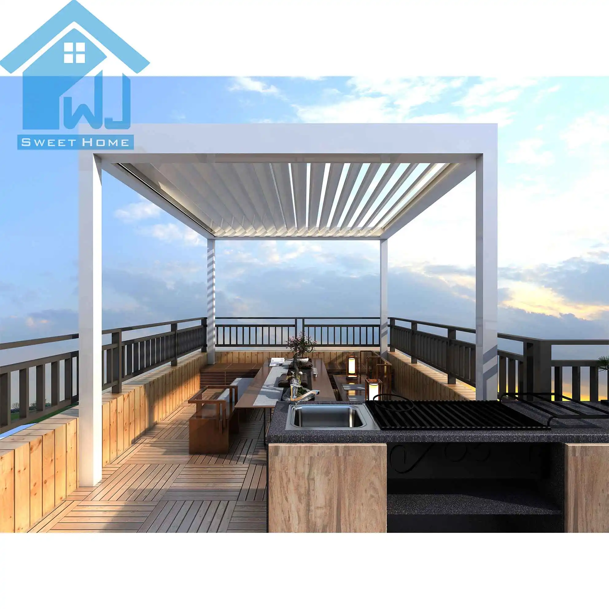 Freestanding OEM Standard Size Shelter Protection Patio Cover Pergola Kits Outdoor Dining Spaces Louvre Gazebo