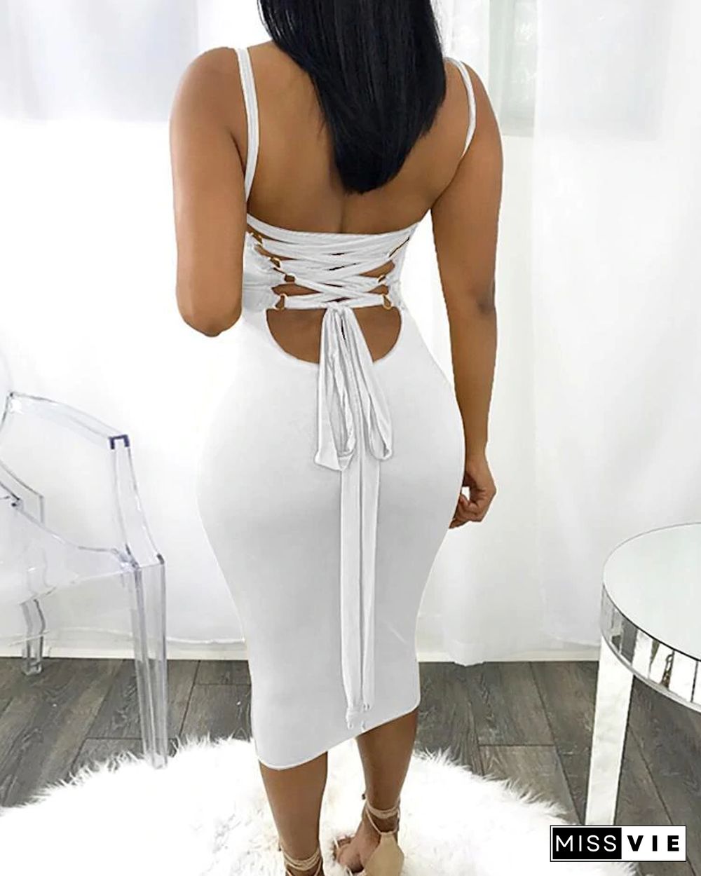 DressSexy Bandage Strappy Back Bodycon White Dresses