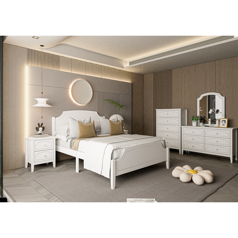 White Contemporary Roman Style Solid Wood Bed