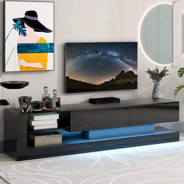 Nestfair Modern Entertainment Center TV Stand with Two Media Storage Cabinets and 16-color RGB LED Color Changing Lights