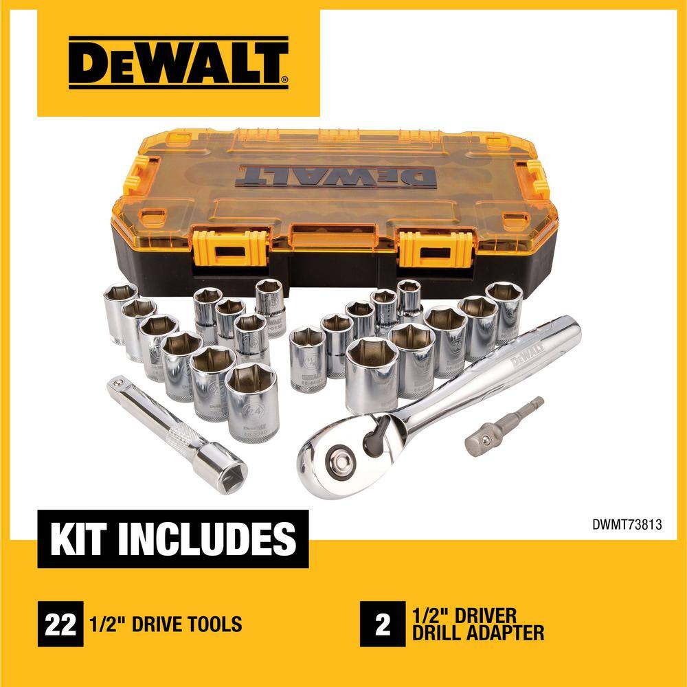 DW 12 in. Drive Combination Socket Set with Case (23-Piece) DWMT73813