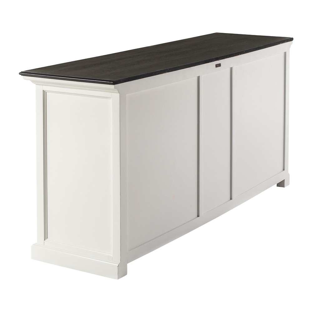 NovaSolo Halifax Contrast Farmhouse White   Black Buffet  Solid Mahogany Frame  70.87 x 19.69 x 33.46