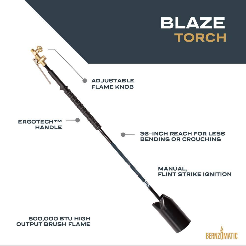 Bernzomatic Outdoor Propane Gas Weed Torch with Adjustable Wide Brush Flame and Spark Lighter JT855