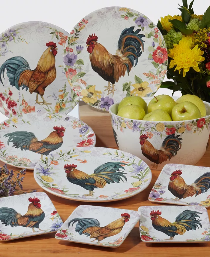 Certified International Floral Rooster Set of 4 Canape Plates 6