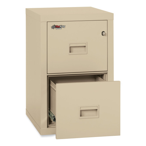 FireKing Compact Turtle Insulated Vertical File， 1-Hour Fire， 2 Legal/Letter File Drawers， Parchment， 17.75