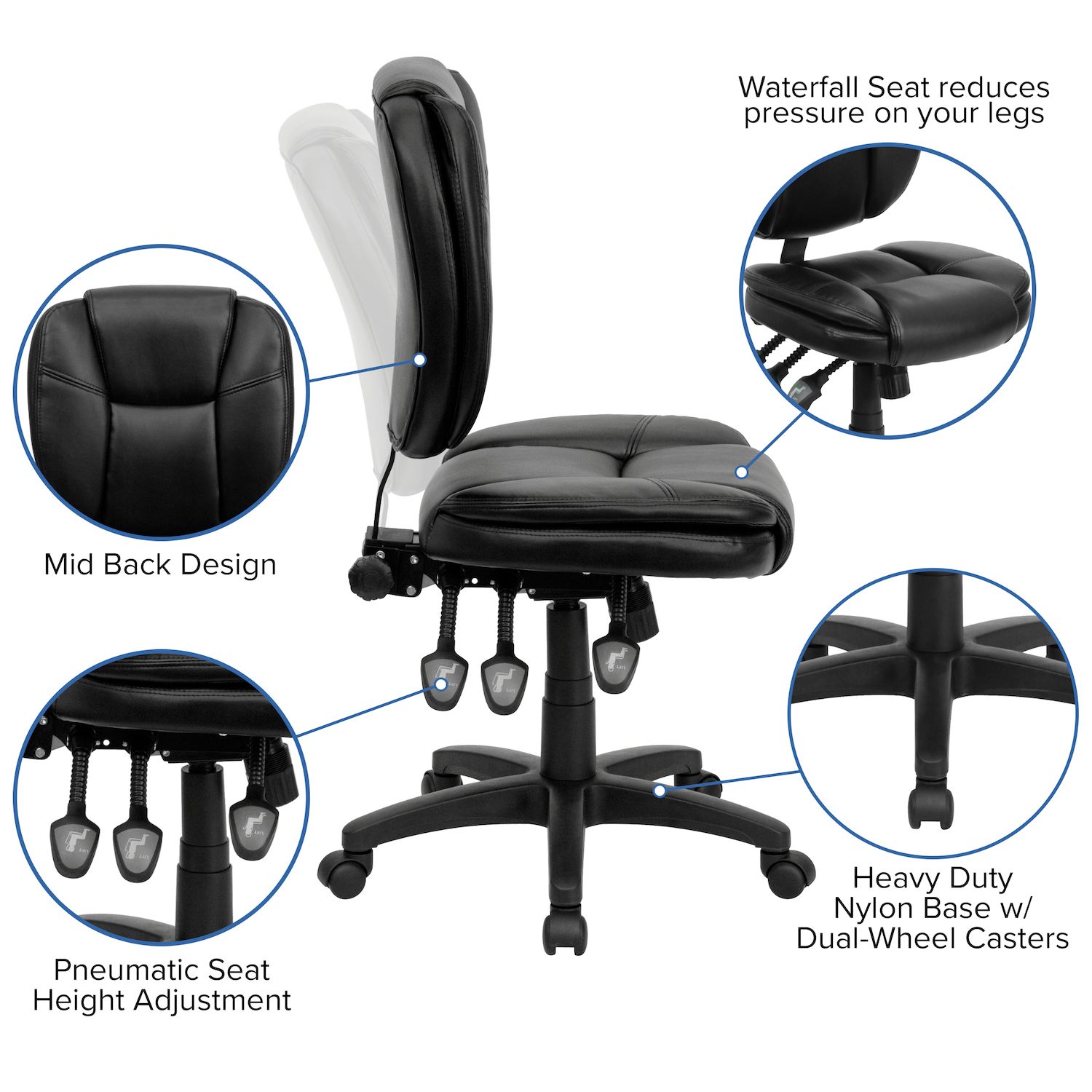 Emma and Oliver Mid-Back Black Fabric Pillow Top Ergonomic Task Office Chair