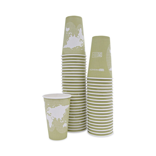 Eco-Products World Art Renewable and Compostable Hot Cups， 16 oz， 50/Pack， 20 Packs/Carton (EPBHC16WA)